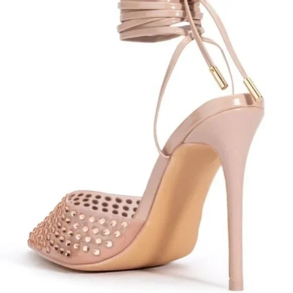 Callie Nude Rhinestone Sling Bling: PVC Stiletto Pumps 8 / 8.5 - Picture 3 of 5